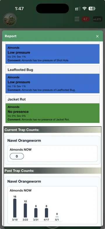 AgFieldScout trap chart screen